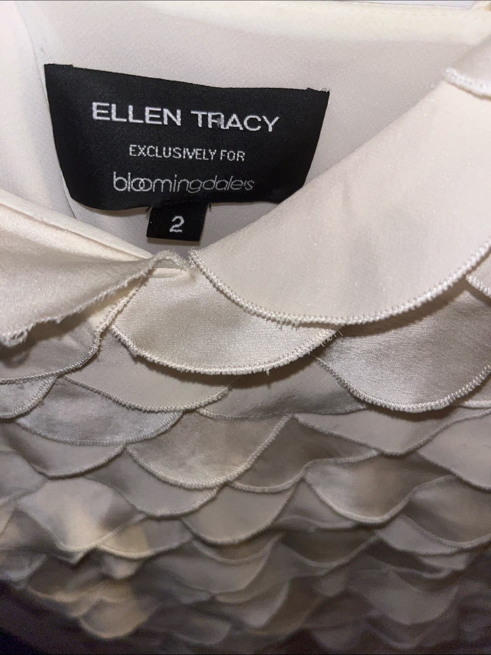 Ellen Tracy Ivory Scalloped Satin Shell